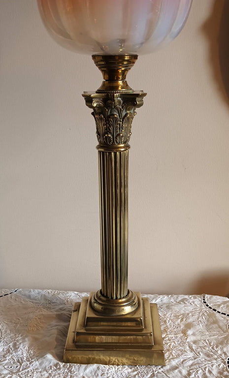Antique English Victorian Messenger's Vaseline Glass Oil Lamp
