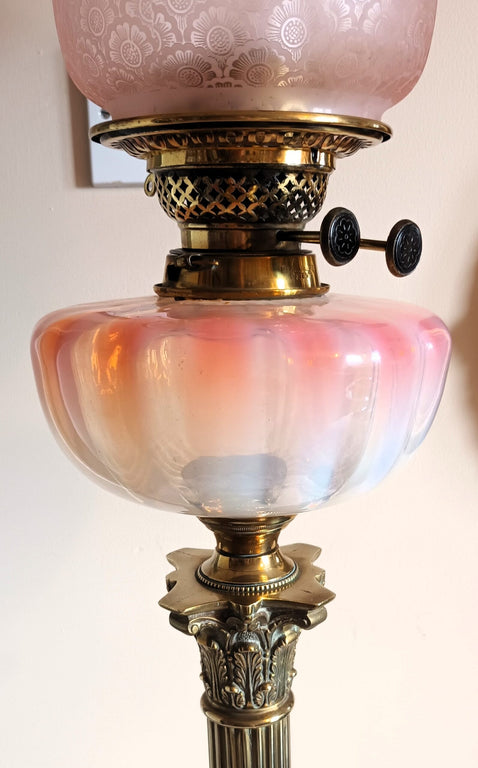 Antique English Victorian Messenger's Vaseline Glass Oil Lamp