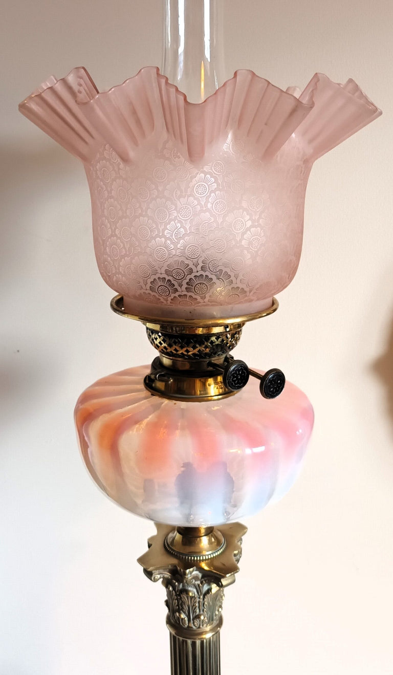 Antique English Victorian Messenger's Vaseline Glass Oil Lamp