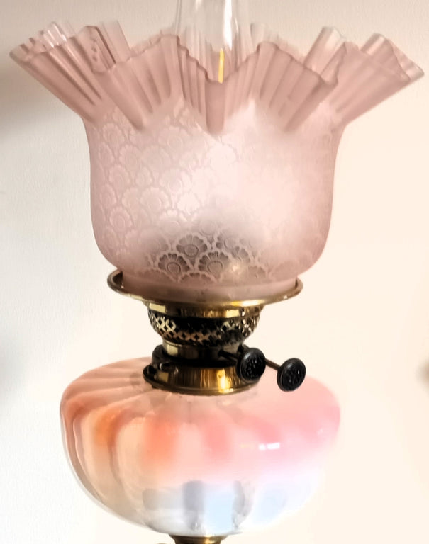 Antique English Victorian Messenger's Vaseline Glass Oil Lamp