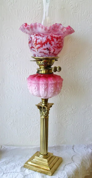 Antique English Victorian Brass Oil Lamp