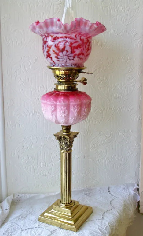 Antique English Victorian Brass Oil Lamp