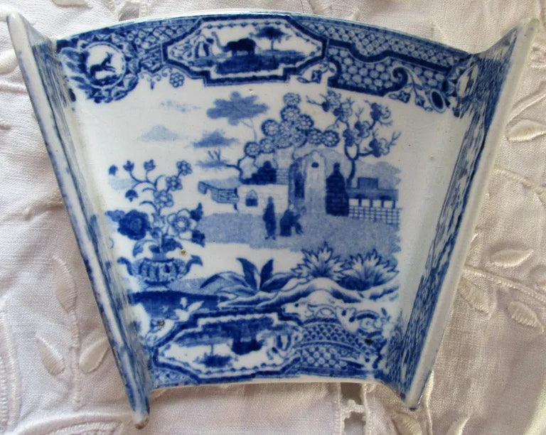 Antique Georgian Blue & White Transfer Pottery Asparagus Server ~ Spode