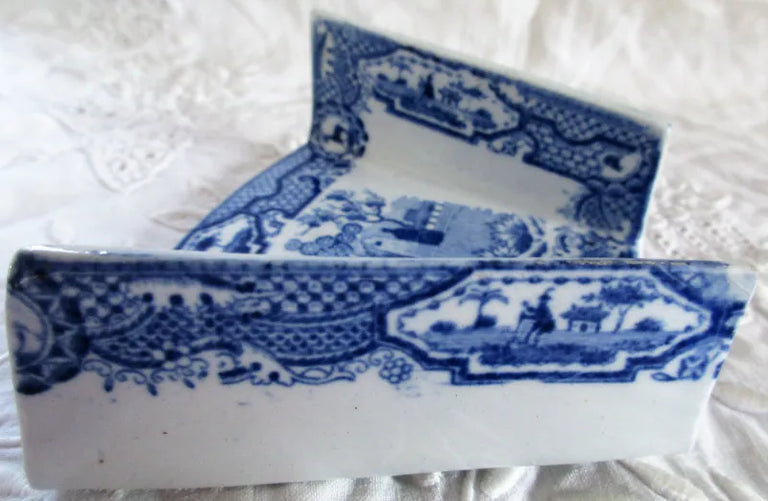 Antique Georgian Blue & White Transfer Pottery Asparagus Server ~ Spode