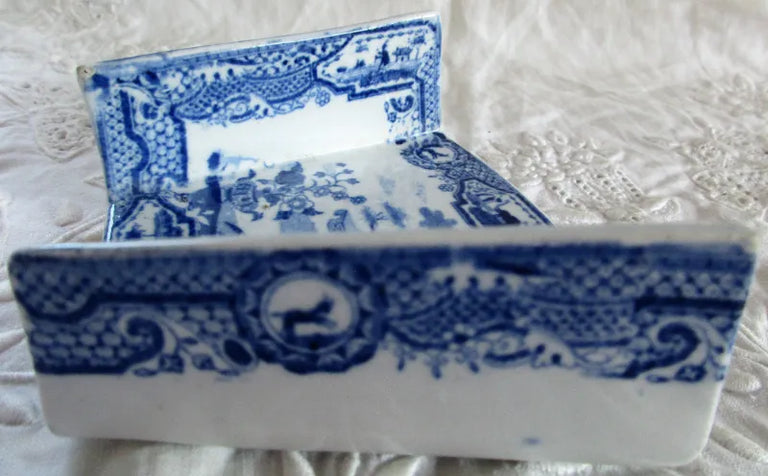 Antique Georgian Blue & White Transfer Pottery Asparagus Server ~ Spode