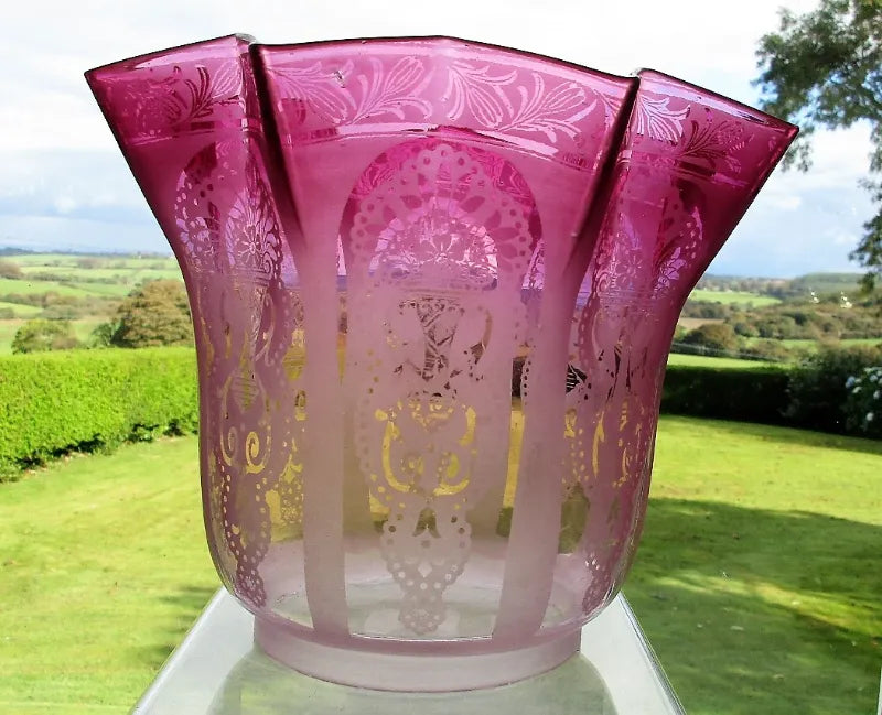 Antique English Victorian Cranberry Glass Oil Lamp