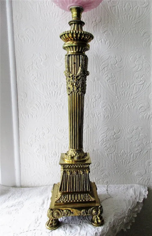 Antique English Victorian Brass Banqueting Oil Lamp