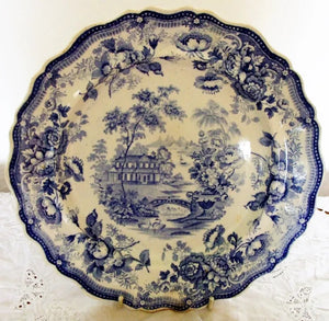 Antique Victorian Blue & White Transfer "Royal Cottage" Plate ~ Barker & Till