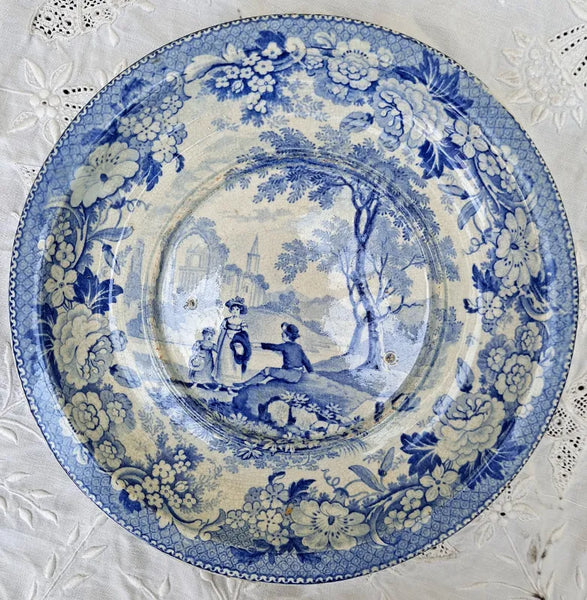 Antique English Georgian Blue and White Transferware "Beeston Priory" Tureen Stand ~ Zacharia Boyle