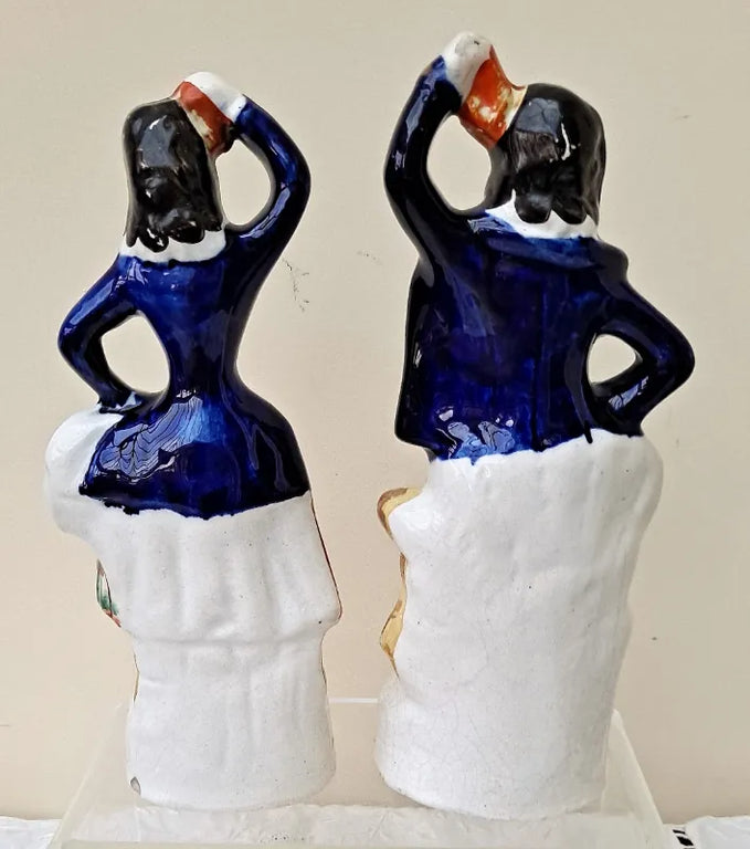 Pair of Antique English Victorian Staffordshire Pottery Theatrical  Figures ~ 