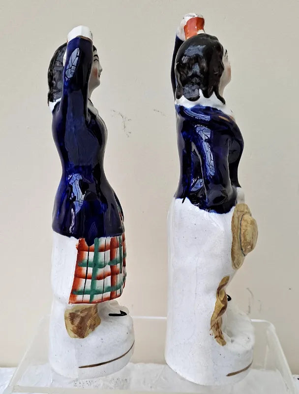 Pair of Antique English Victorian Staffordshire Pottery Theatrical  Figures ~ 