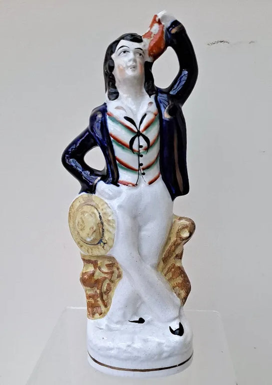 Pair of Antique English Victorian Staffordshire Pottery Theatrical  Figures ~ 