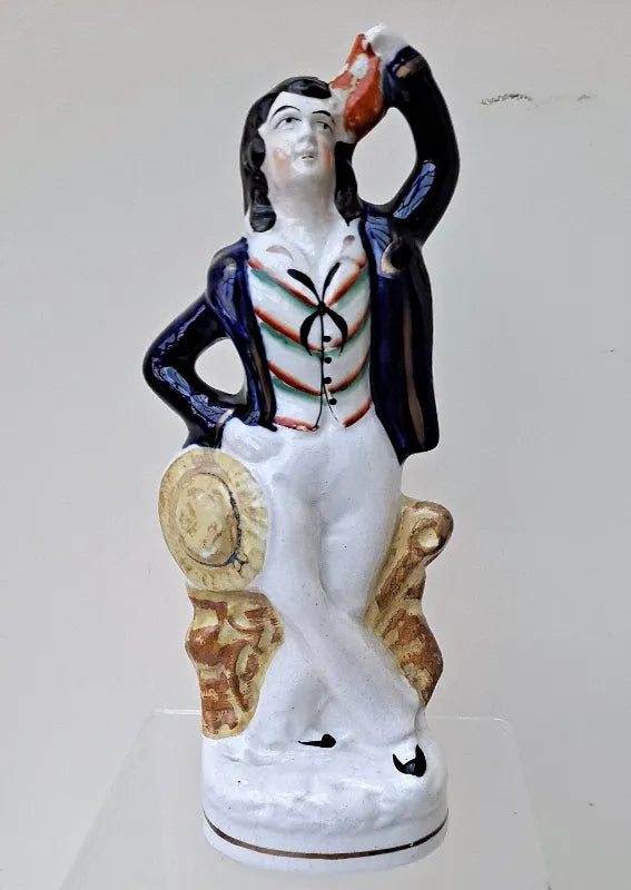 Pair of Antique English Victorian Staffordshire Pottery Theatrical  Figures ~ 