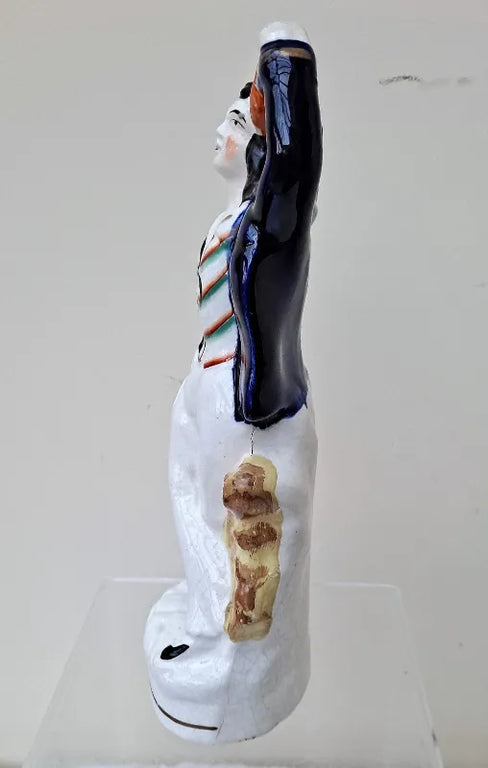 Pair of Antique English Victorian Staffordshire Pottery Theatrical  Figures ~ 