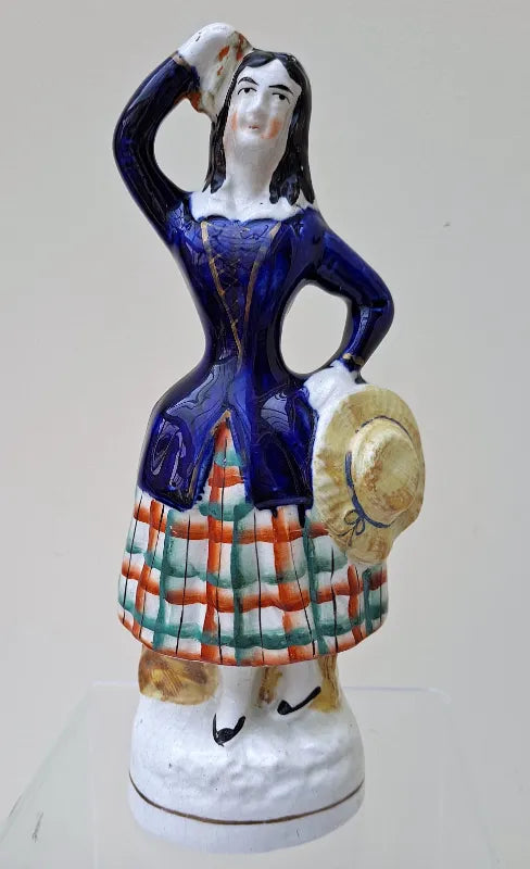 Pair of Antique English Victorian Staffordshire Pottery Theatrical  Figures ~ 