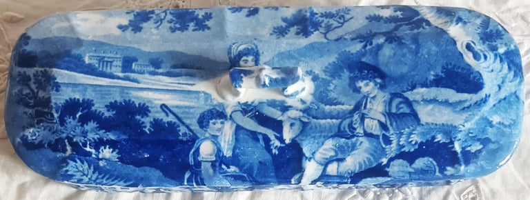 Antique English Georgian Blue and White Transfer Toothbrush Box