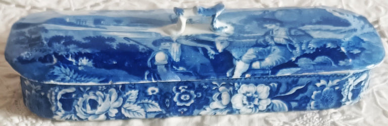 Antique English Georgian Blue and White Transfer Toothbrush Box