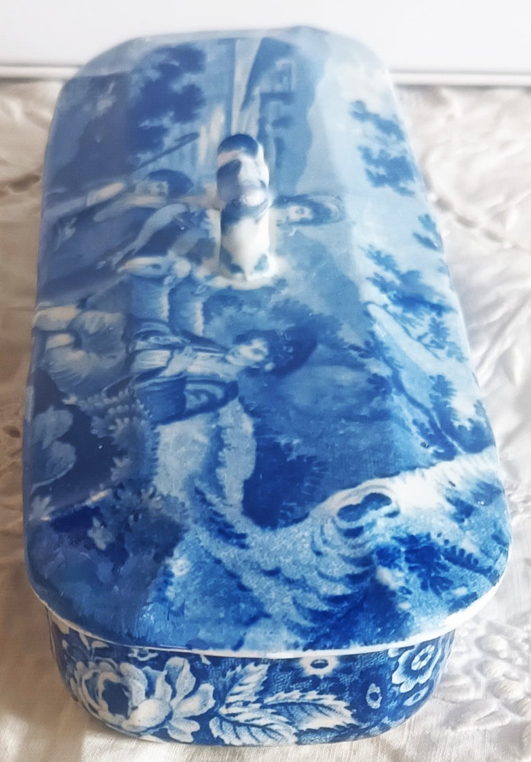 Antique English Georgian Blue and White Transfer Toothbrush Box