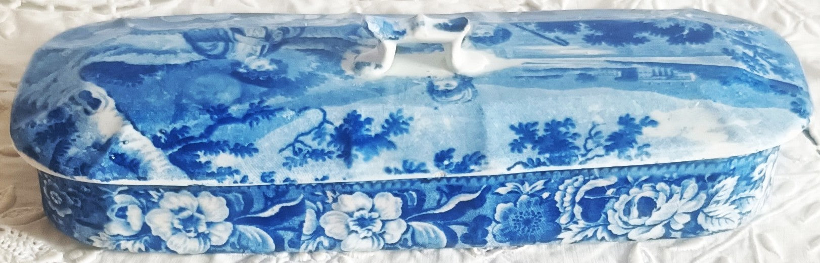 Antique English Georgian Blue and White Transfer Toothbrush Box