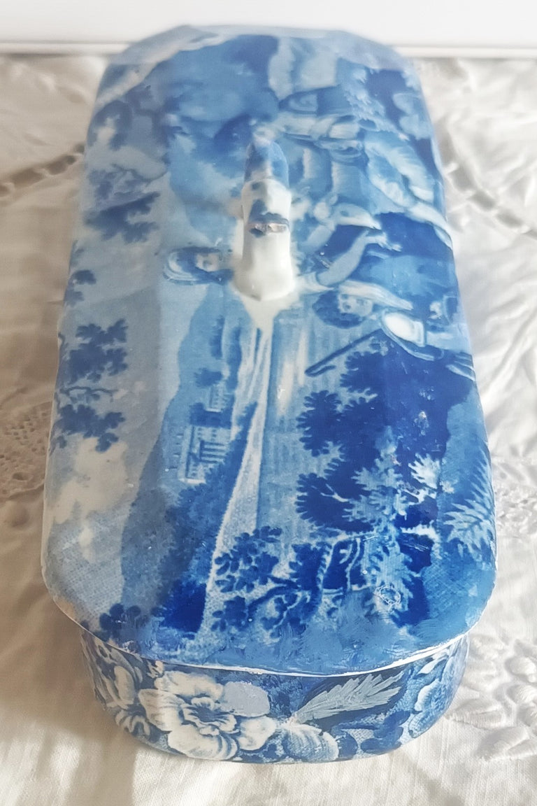 Antique English Georgian Blue and White Transfer Toothbrush Box