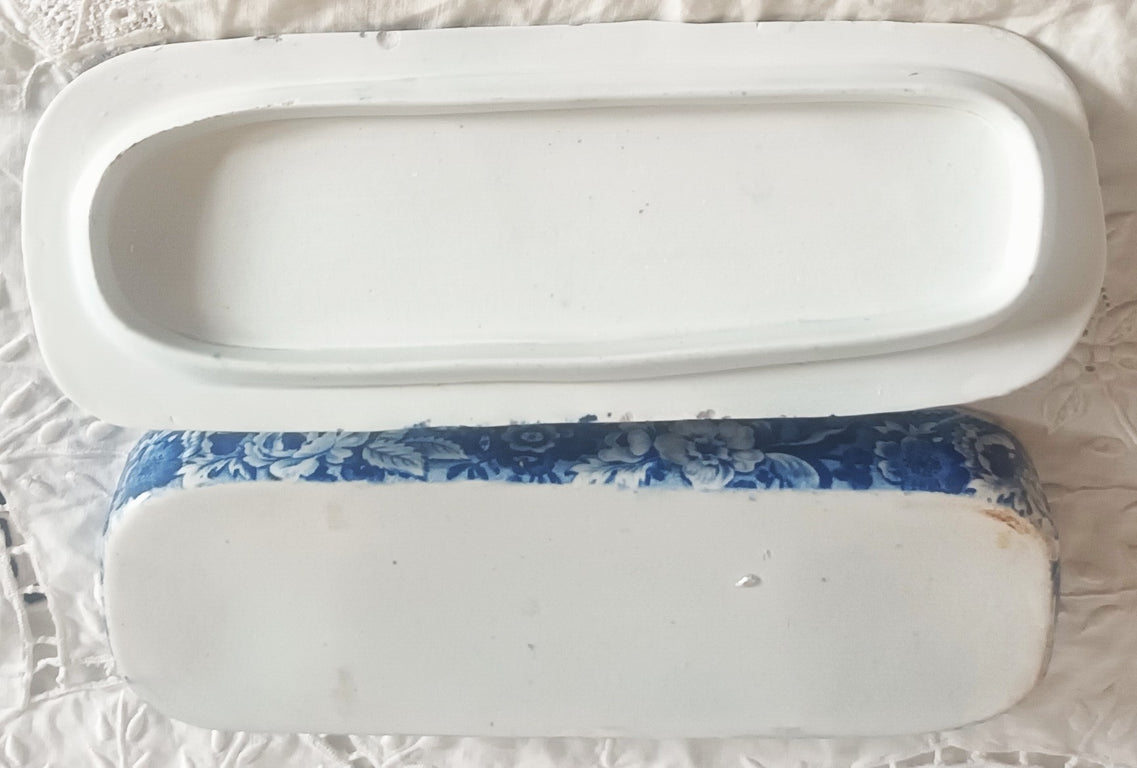 Antique English Georgian Blue and White Transfer Toothbrush Box
