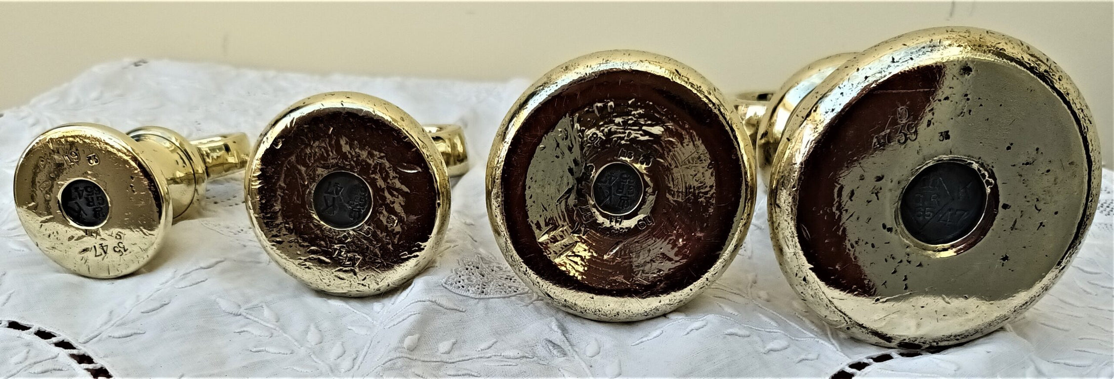 Set of 4 Antique English Victorian Brass Bell Weights
