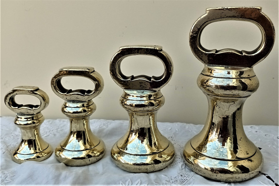Set of 4 Antique English Victorian Brass Bell Weights