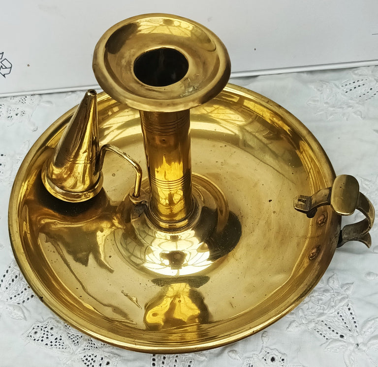 Antique English Georgian Brass Chamberstick with Snuffer
