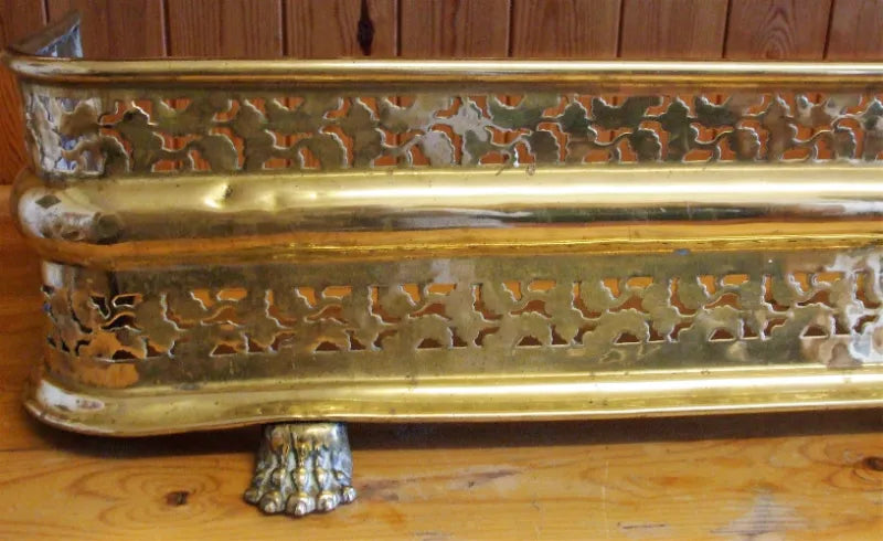 Antique English Victorian Pierced Brass Fender