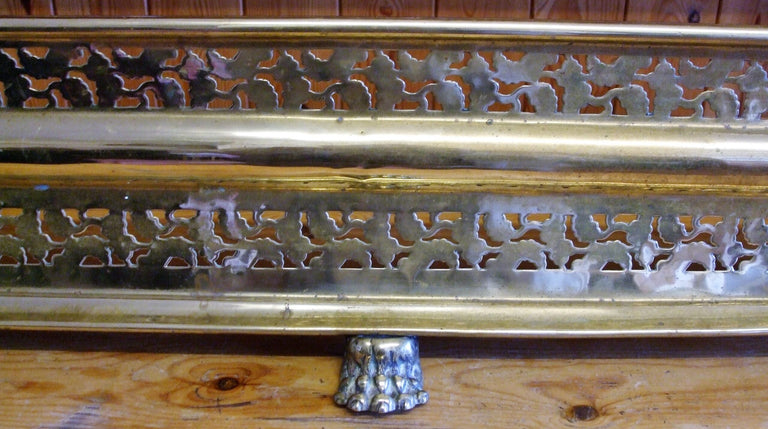 Antique English Victorian Pierced Brass Fender