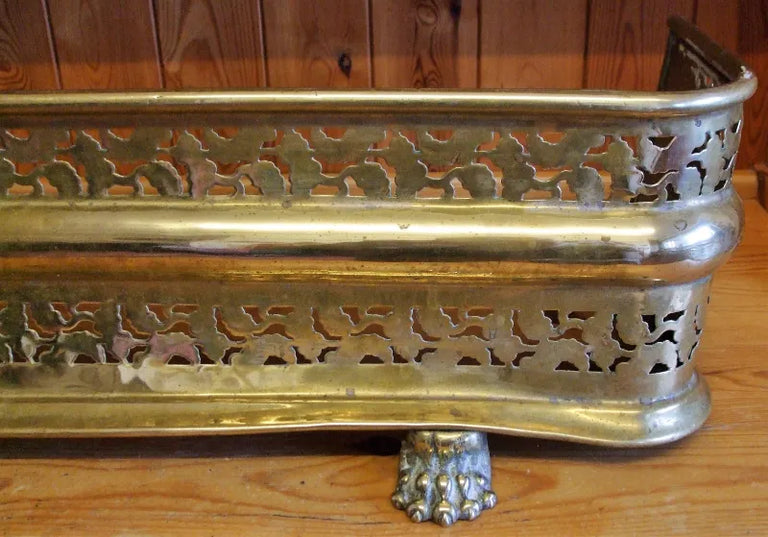 Antique English Victorian Pierced Brass Fender