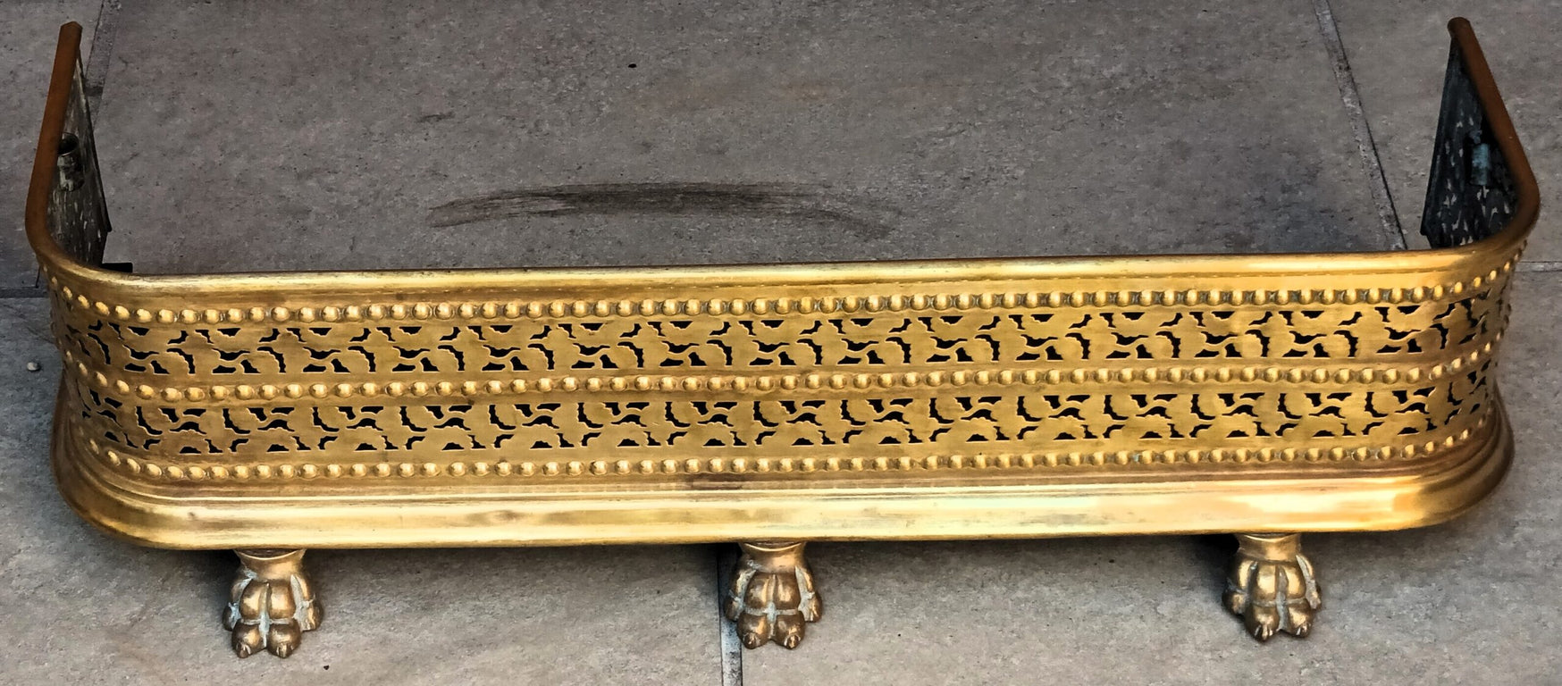 Antique English Victorian Pierced Brass Fender