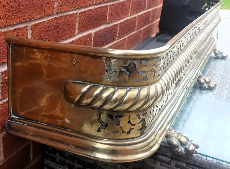 Antique English Victorian Pierced Brass Fender