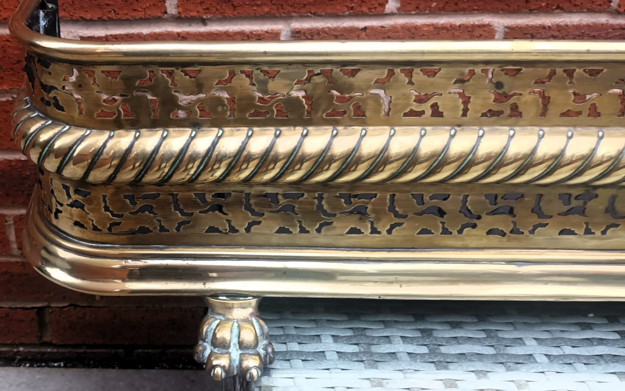 Antique English Victorian Pierced Brass Fender