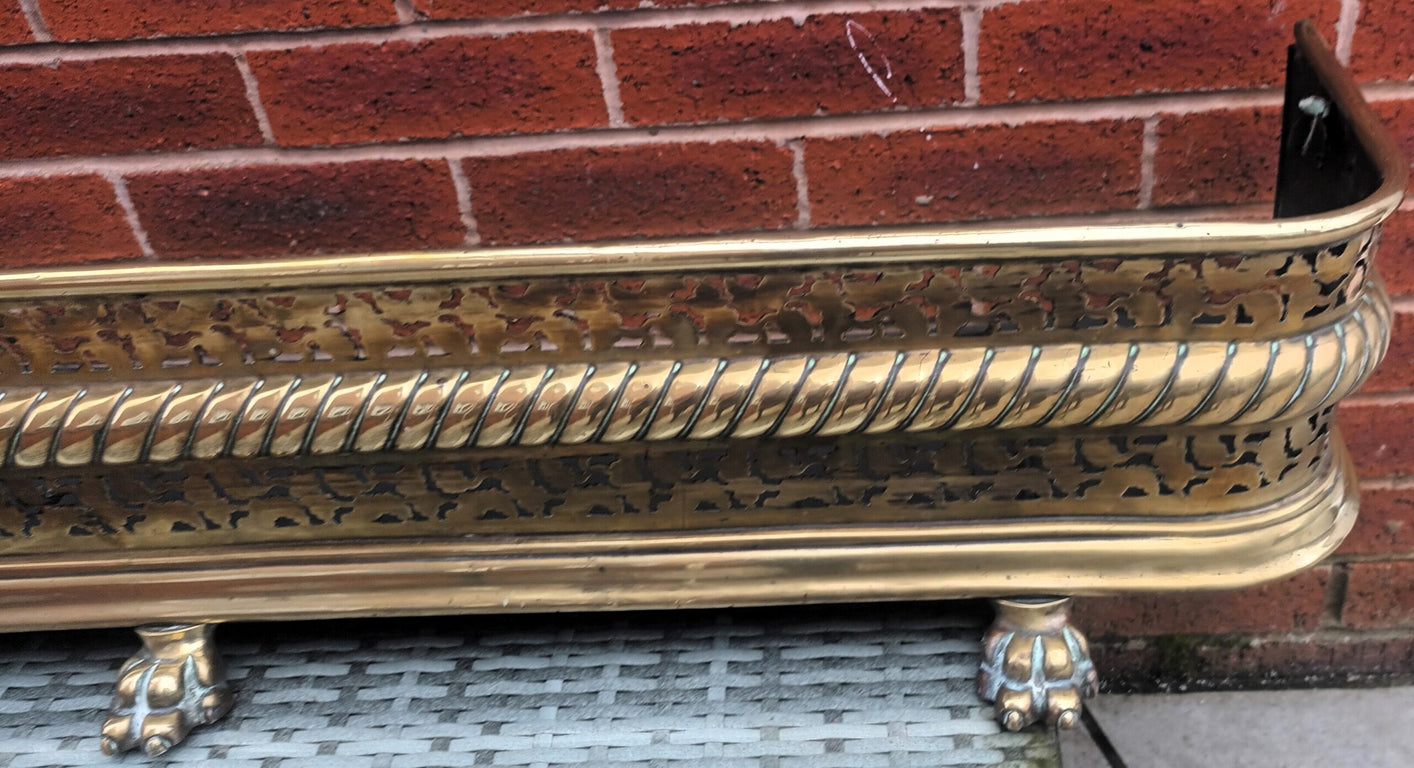 Antique English Victorian Pierced Brass Fender