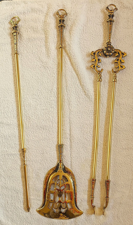 Set of Three Antique English Victorian Brass Fire Irons