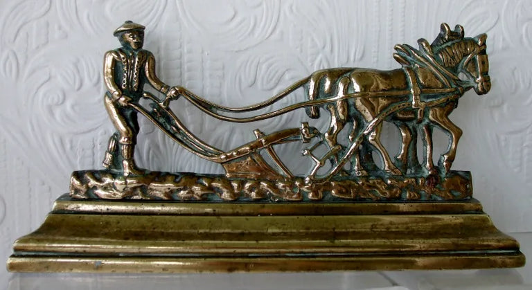 Antique English Victorian Brass Ploughman Chimney Ornament