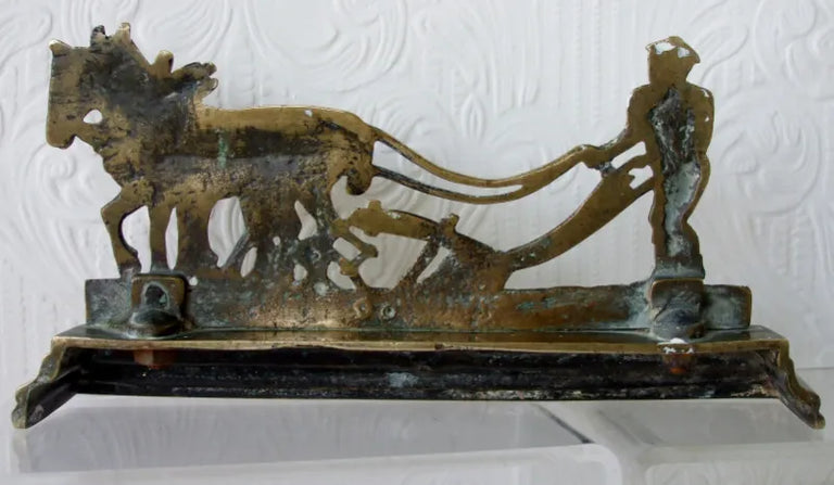 Antique English Victorian Brass Ploughman Chimney Ornament