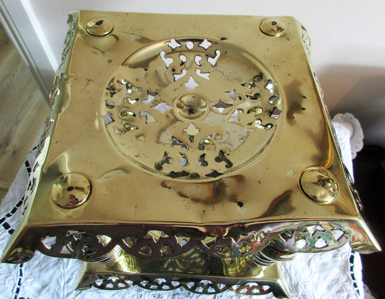 Antique English Victorian Brass Two Tier Trivet / Kettle Stand