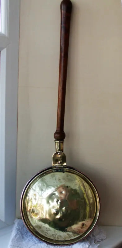 Antique English Georgian Brass & Copper Warming Pan