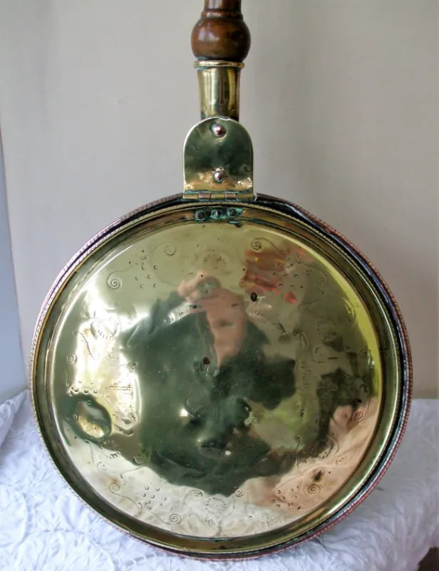 Antique English Georgian Brass & Copper Warming Pan