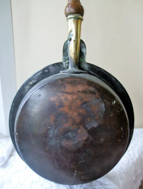 Antique English Georgian Brass & Copper Warming Pan
