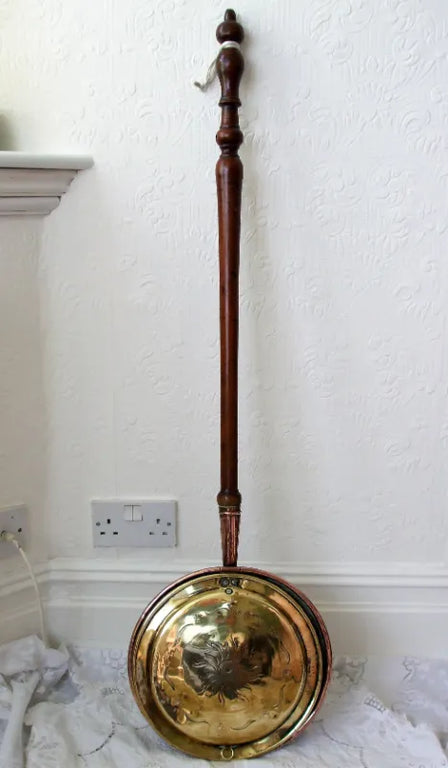 Antique English Georgian Brass & Copper Warming Pan