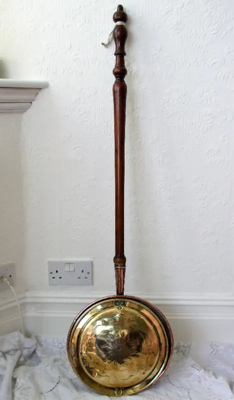 Antique English Georgian Brass & Copper Warming Pan