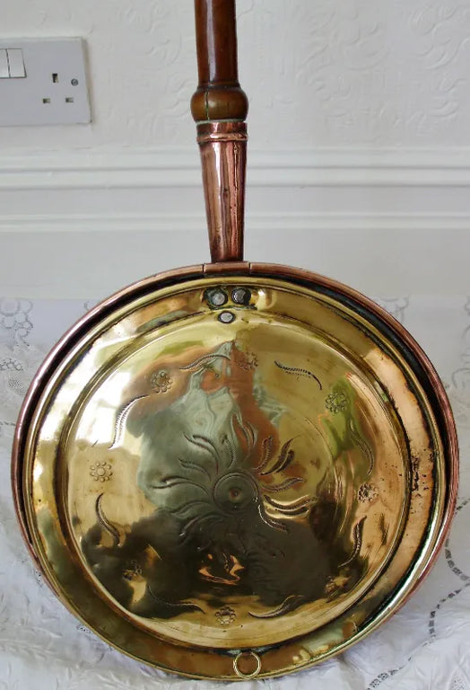 Antique English Georgian Brass & Copper Warming Pan