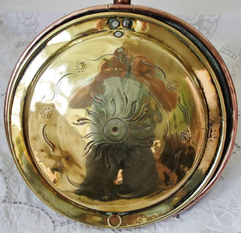 Antique English Georgian Brass & Copper Warming Pan