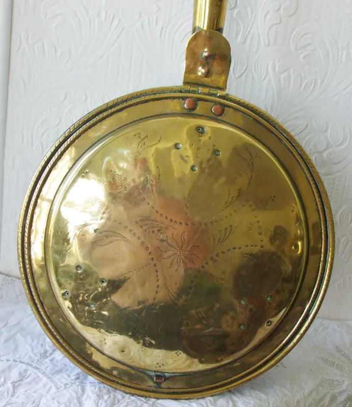 Antique English Georgian Brass & Copper Warming Pan