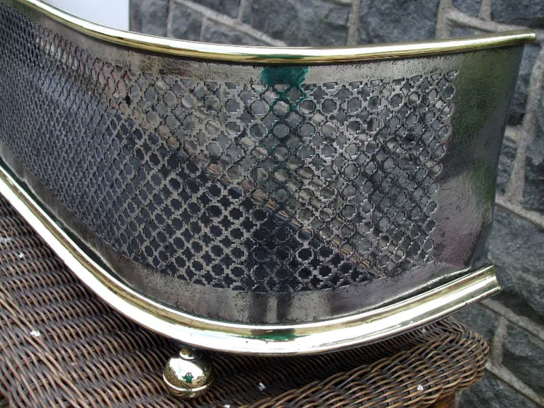 Antique English Victorian Brass & Pierced Steel Fender