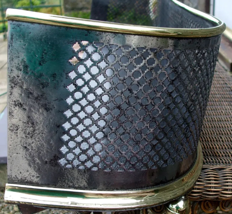Antique English Victorian Brass & Pierced Steel Fender