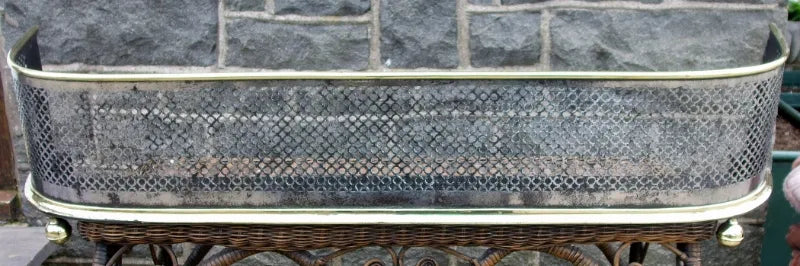 Antique English Victorian Brass & Pierced Steel Fender